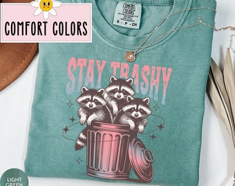 Funny Raccoon Shirt Stay Trashy Raccoon T Shirt Raccoon Gifts Raccoon Meme T-Shirt Comfort Colors® Funny Racoon Gift Retro Racoon Shirt