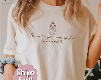 Armor of God Shirt Comfort Colors Christian Shirt Bible Verse Tshirt Women Christian T Shirt Religious T-Shirt Minimalist God Shirt for Girl