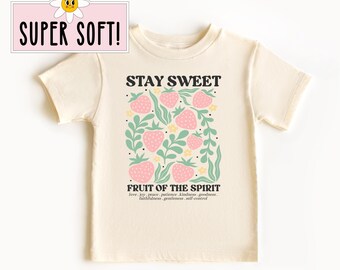 Kids Boho Christian Strawberry Shirt Fruits of the Spirit Bible Verse Shirt Toddler Jesus Apparel Cottagecore Top Floral Homeschool Shirt