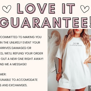 May include: White oversized t-shirt with the text "I'll be in my office" and a small graphic of a crown. The text "Love it Guarantee!" is written in pink at the top of the image. The text "Sun of a Mother" is written in pink at the top right of the image.