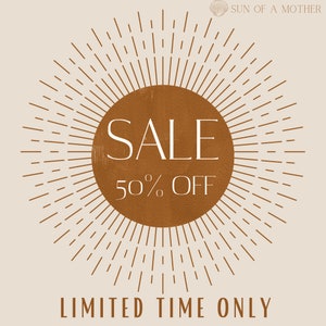 May include: A brown circle with the word "SALE" and "50% OFF" in white text. The circle is surrounded by a sunburst of brown lines. The text "LIMITED TIME ONLY" is below the circle.