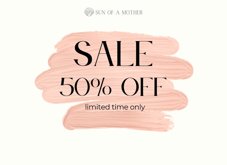 Puede incluir: Un gr&aacute;fico de pinceladas rosas con el texto "SALE 50% OFF" y las palabras "limited time only" debajo.
