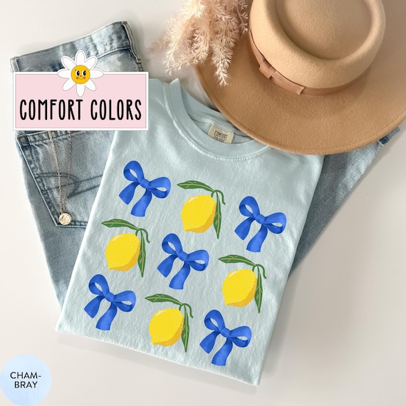 Comfort Colors® Lemon Shirt Citrus Shirt Lemon Tshirt with Bows Aesthetic Fruit Shirt Trendy Fruit Tee Cottage Core T Shirt Gardening Gift