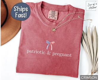Camiseta de anuncio de embarazo del 4 de julio, camiseta de revelación de bebé del 4 de julio, camiseta patriótica para futuras mamás, camiseta de embarazo con colores cómodos del 4 de julio
