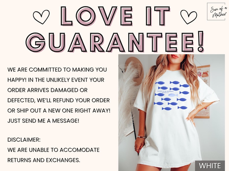 May include: White oversized t-shirt with a blue fish graphic and the text "I claim this moment for myself". The shirt is shown on a model with long brown hair. The text "Love it Guarantee!" is at the top of the image. The text "Sun of a Mother" is in the top right corner of the image. The text "White" is in the bottom right corner of the image.