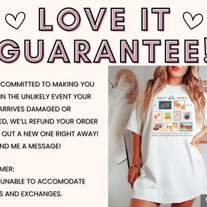 May include: White oversized t-shirt with a graphic of a fruit basket and the text "Fruit of the Spirit". The text "Love It Guarantee!" is written in pink on a white background. The text "Sun of a Mother" is written in black on a white background. The text "White" is written in black on a white background.