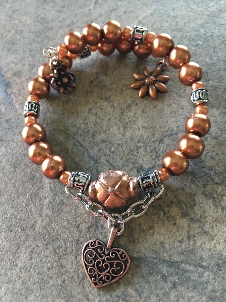 Focal Bead With Chain One Loop Memory Wire Bracelet