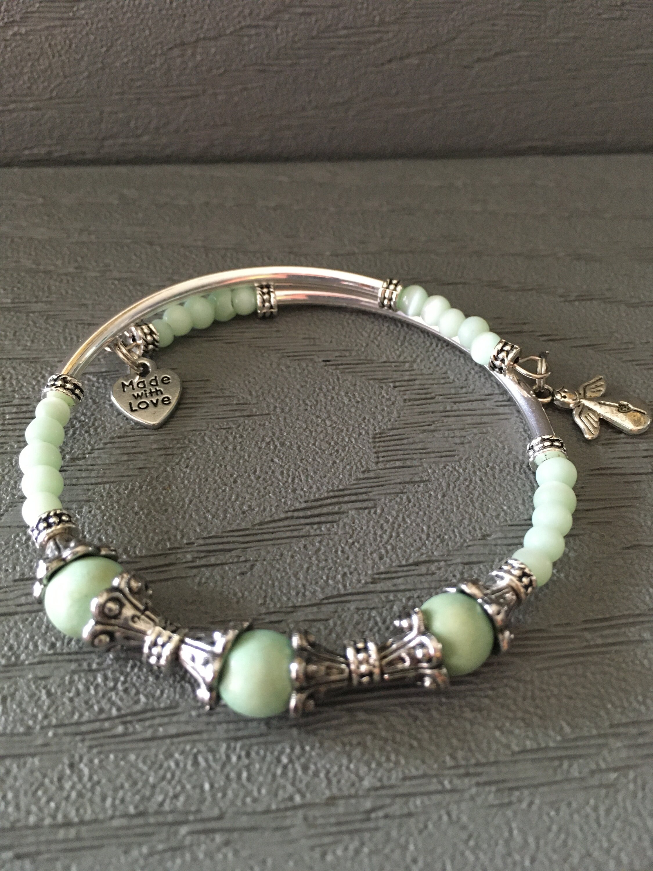 Bead Cap Tube Memory Wire Charm Bracelet Etsy