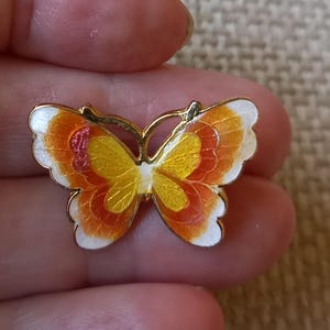 Small Vintage Enamel Butterfly Brooch Yellow Orange