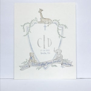 Baby Crest - Nursery Monogram - Watercolor Nursery Decor - Nursery Decor - Baby Gift - First Birthday - Custom Watercolor Crest