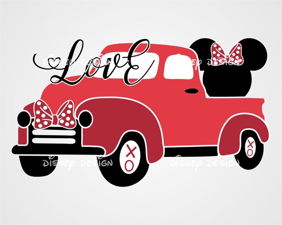 Download Disney Svg Truck With Mickey And Hearts Valentines Vintage Etsy