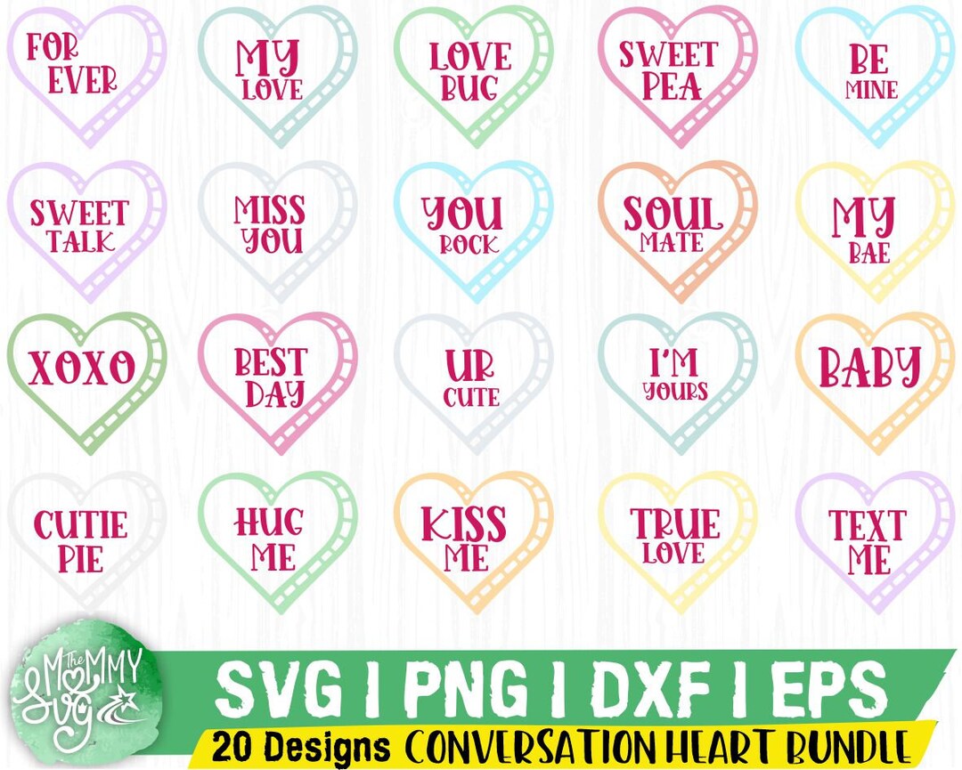 Conversation Hearts Svg Valentines Day Svg, Candy Heart Svg, Valentines ...