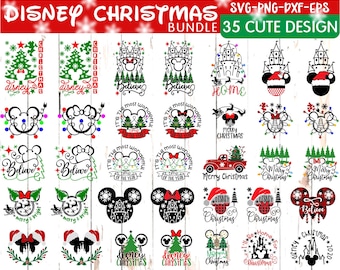 May include: A set of 35 digital cut files featuring Disney Christmas designs. The designs include Mickey Mouse, Minnie Mouse, and other Disney characters. The designs are perfect for creating personalized Christmas crafts, such as t-shirts, mugs, and ornaments.