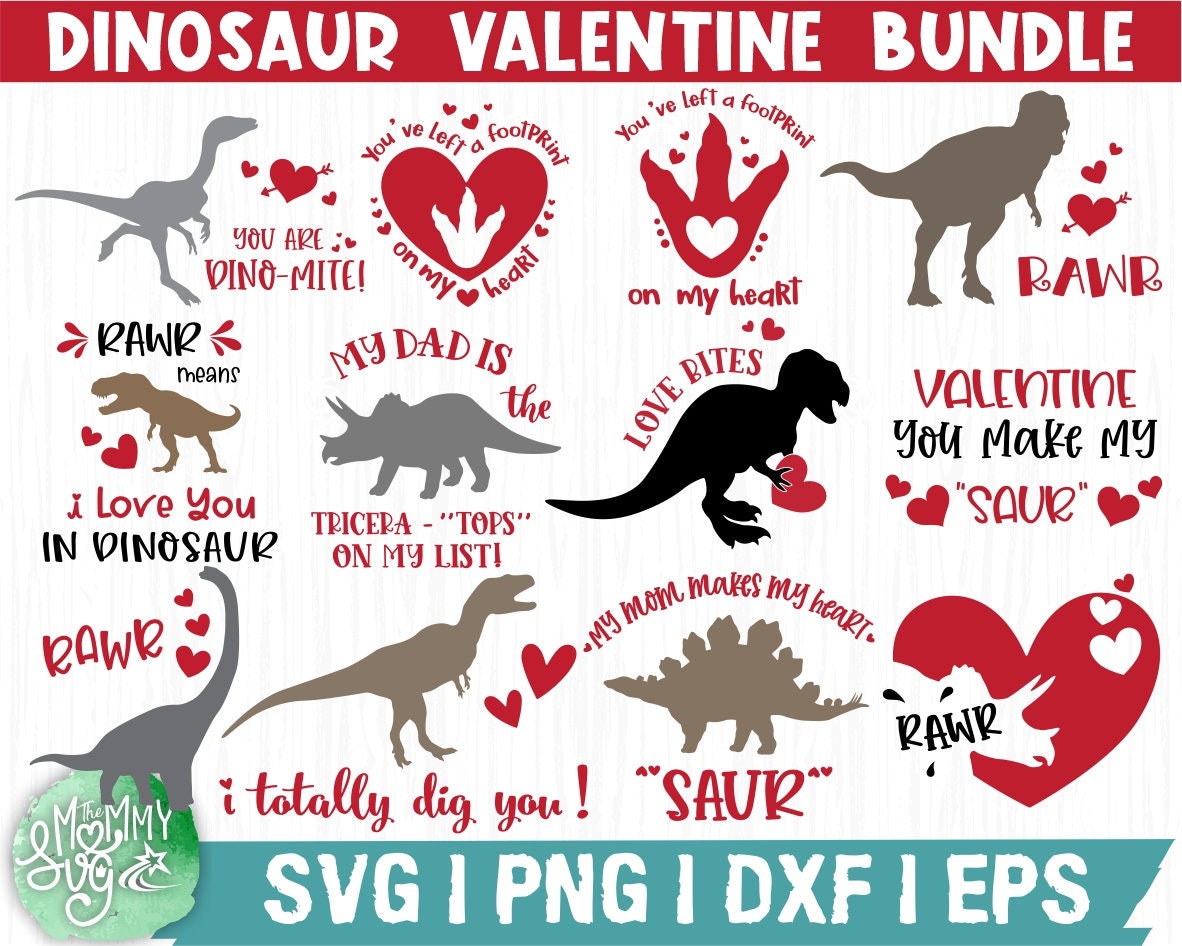 Dinosaur Valentine Svg Bundle, Valentines Day Svg,love Svg, Rawr Svg ...