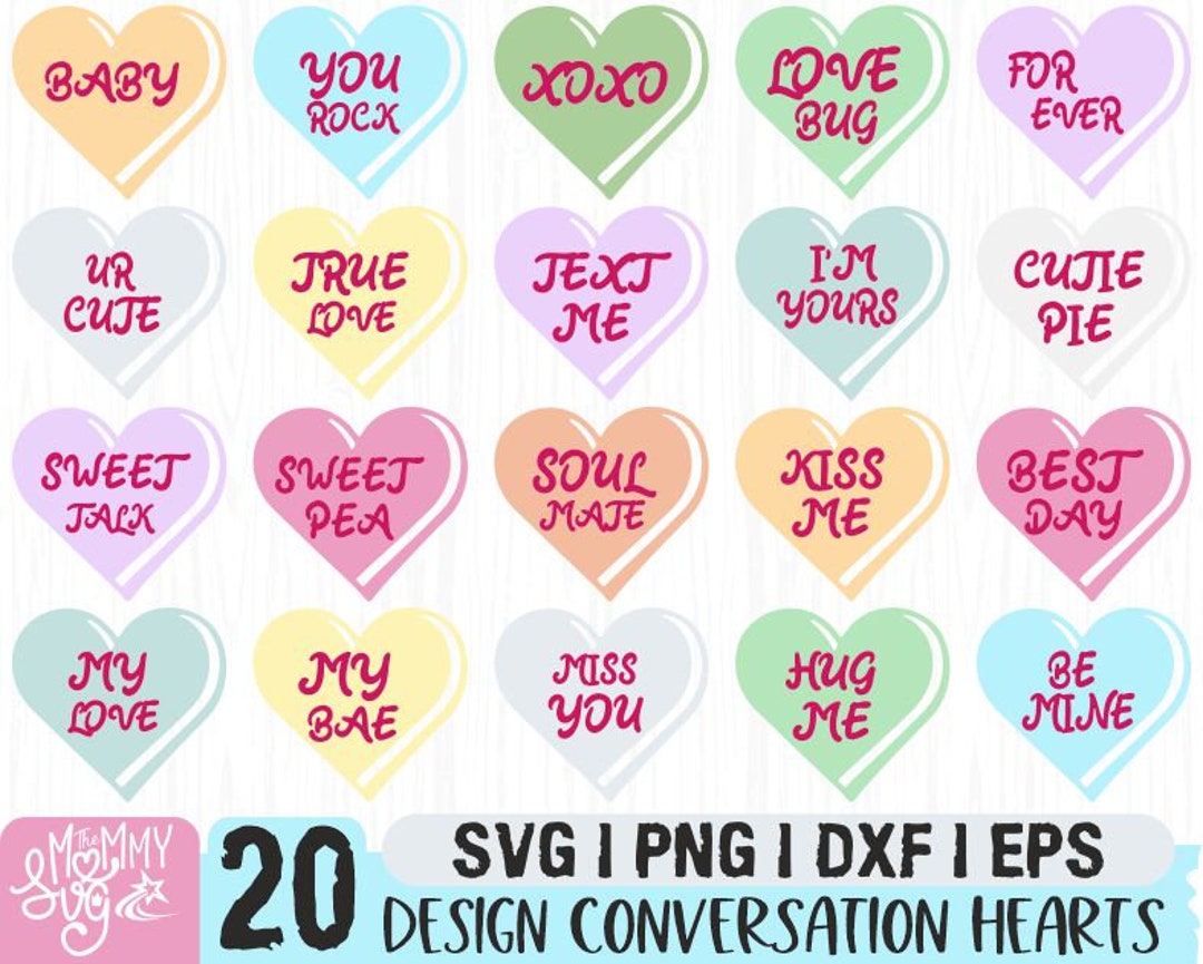 Conversation Hearts Svg Valentines Day Svg, Candy Heart Svg, Valentines ...
