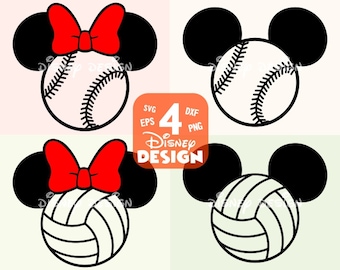 Baseball Mom Svg, Volleyball Mom Svg, Ball Svg, Cabeça de orelhas de mouse Baseball / Family Trip svg para cricut e silhueta