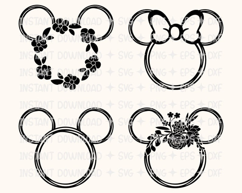 Disney Minnie Mouse Floral Wreath SET SVG Cute digital | Etsy