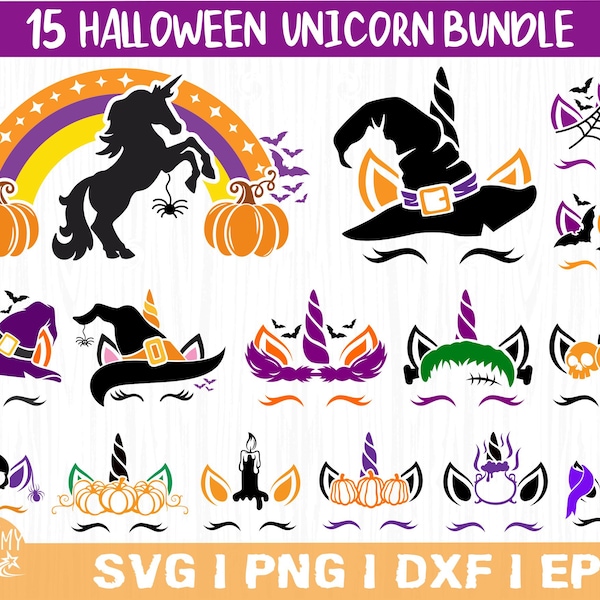 Halloween unicorn Svg bundle, Kids Halloween Svg, Halloween Svg, Unicorn, Girls, Pumpkin, Witch, Fall, Boo, Monster, Horse, Svg, Png, Eps