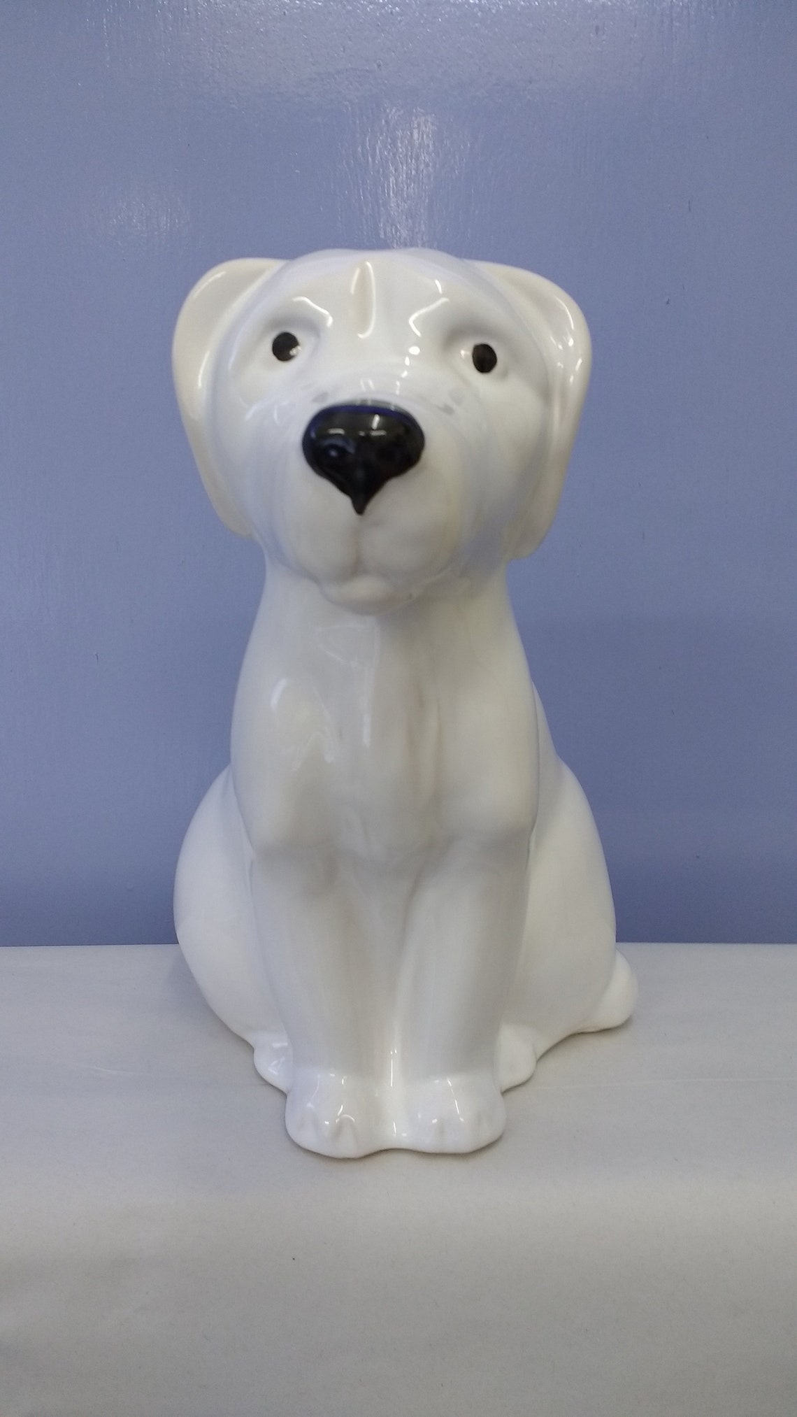 White Ceramic Dog toilet brush holder with hand painted face Etsy