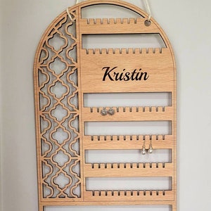Personalized jewelry wall organizer, earring holder, decorative wall hanging for earring and necklaces.