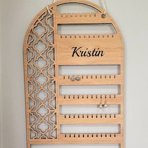 Personalized jewelry wall organizer, earring holder, decorative wall hanging for earring and necklaces.