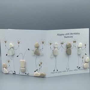 Dubbelzijdige Pebble Art-kaart. Kiezel kunst kaart. 16e verjaardagskaart. Handgemaakte verjaardagskaarten. Gepersonaliseerde kaarten
