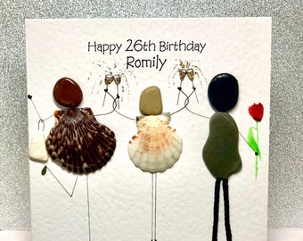 Happy Birthday Greeting card. Pebble Art. Pebble Art Card. Handcrafted Birthday Card. Shell Art. Shell Card. Oyster Shells. Handcrafted Card