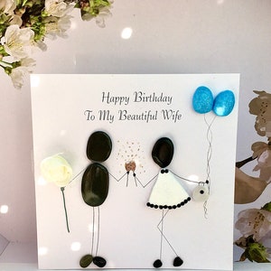 Feliz cumpleaños a mi hermosa esposa. Tarjeta de felicitación de arte de guijarros hecho a mano, Aniversario de Navidad de la boda de cumpleaños. Se puede personalizar