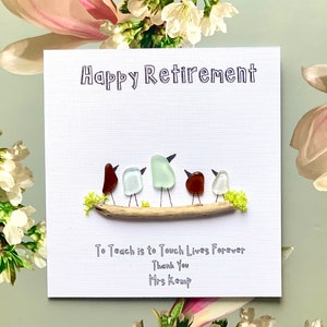 Carte de bonne retraite. Carte de retraite des enseignants. Carte d'art galets. Carte de galets. Cartes artisanales. Cartes de professeur Art galet