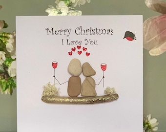 Christmas Card. Merry Christmas Card. Happy Christmas Card. Pebble Art Card. Personalised Cards Handcrafted Cards. Seasons Greetings Card.