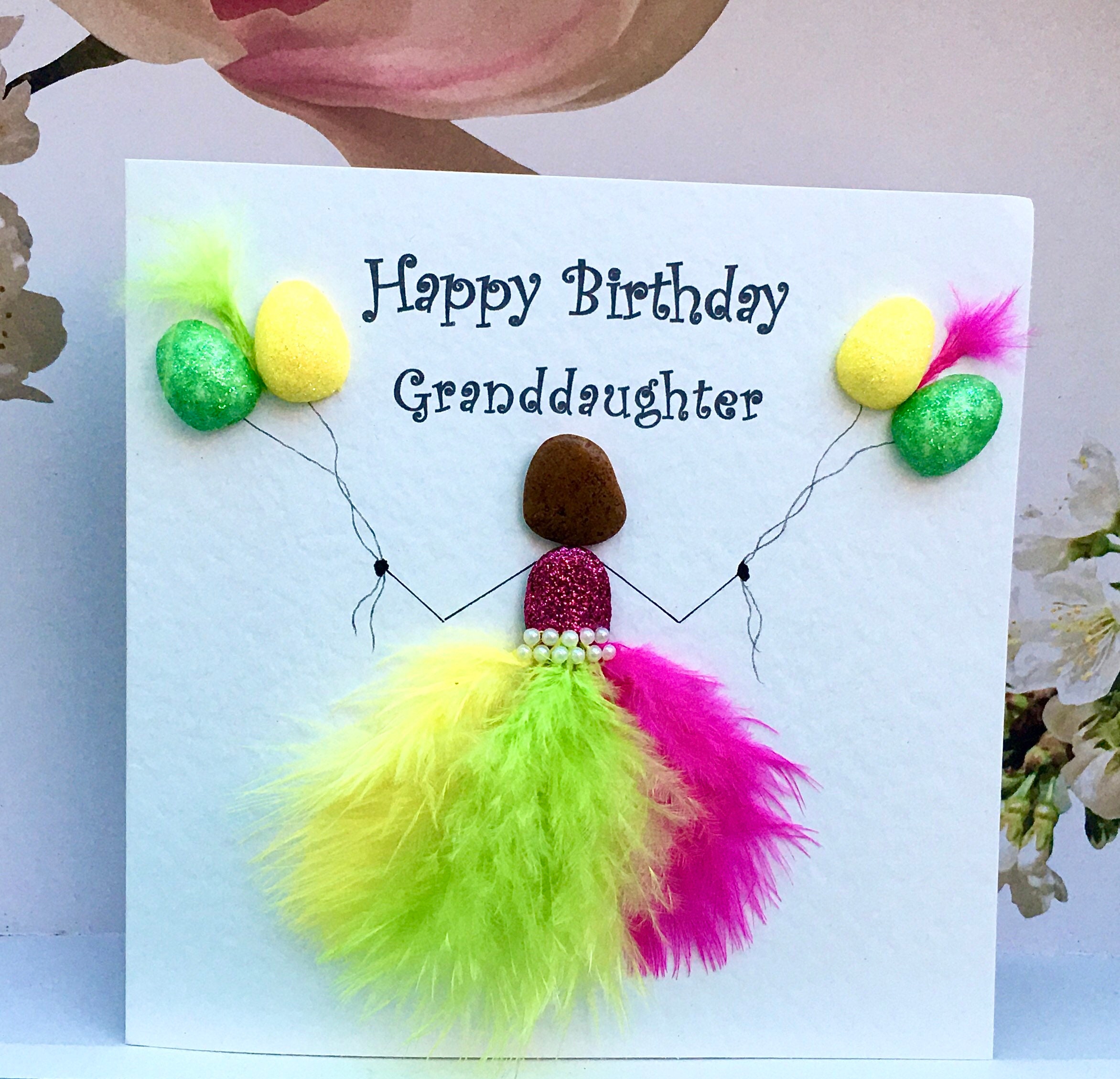 happy birthday granddaughter bespoke pebble art with feathers etsy happy birthday granddaughter bespoke