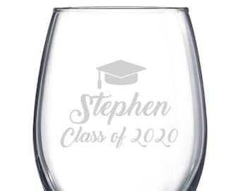 Personalized Graduation Stemless Wine Glass / Graduation Gift / Class Of 2021 / Grad Wine Glass / College / Masters / Graduate