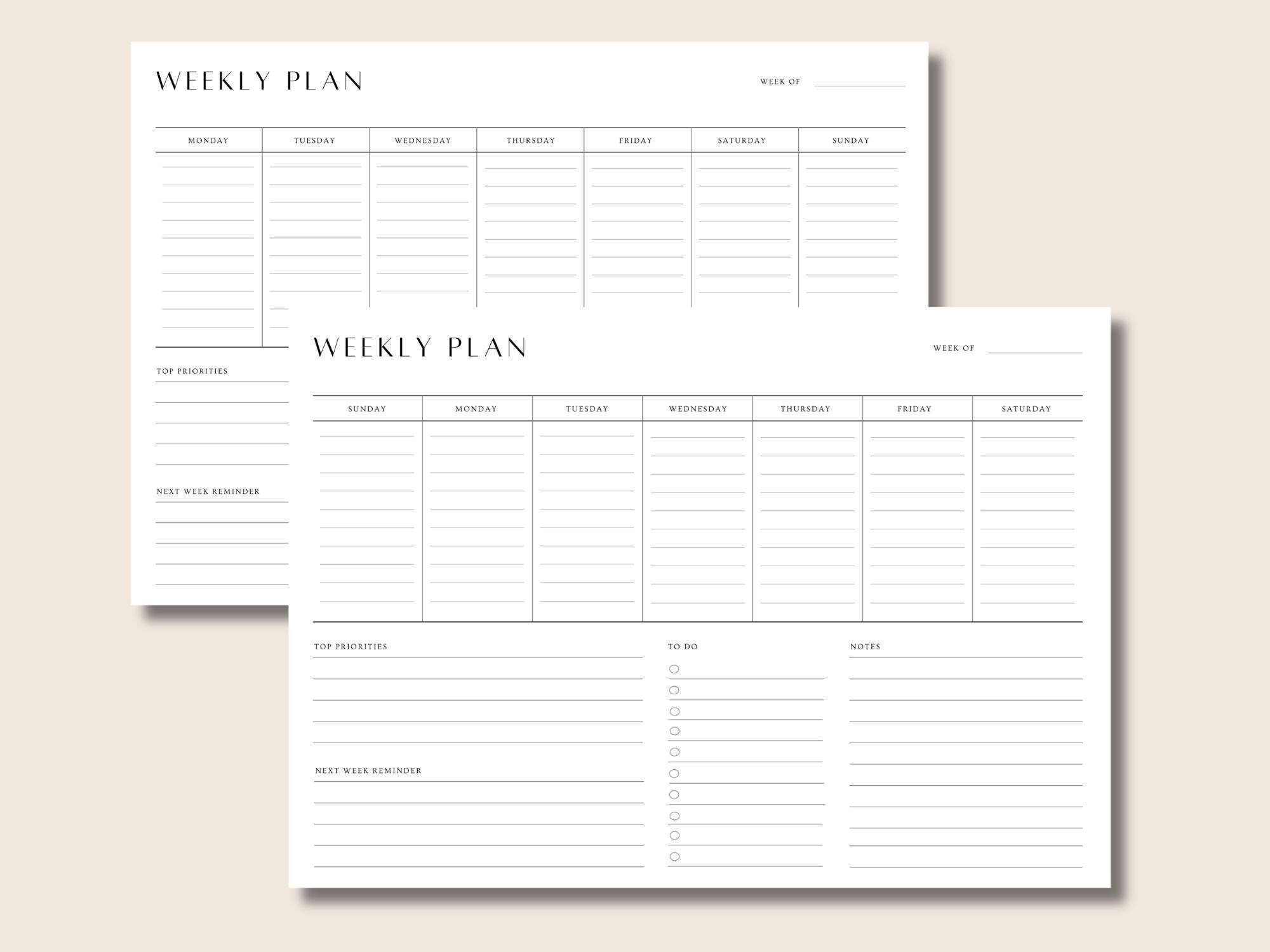 Simple Weekly Planner Printable Landscape, Weekly to Do List, Undated ...