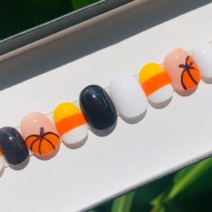 Fall candy-corn kids press ons, kids halloween press ons , pumpkin press ons, fall candy nails, autumn press ons