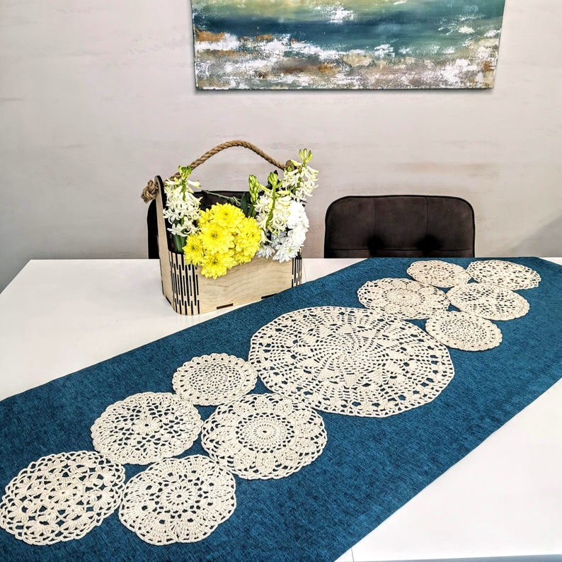 Boho Crochet Table Runner Handmade Doily Lace Tablecloth Etsy