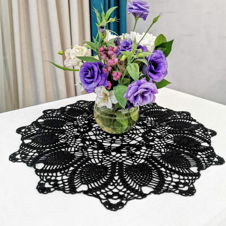Large Round Lace Crochet Doily Tablecloth Centerpiece Rustic Etsy