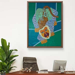 Original Gond Art Painting. Original acrylic colour Painting.Indian tribal painting. Handmade paper.Tiger painting, gift, tribal painting