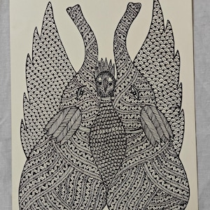 Peinture originale d'art de Gond. Peinture acrylique originale. Peinture tribale indienne. Papier fait main. Peinture d'oiseaux, cadeau, peinture d'éléphant