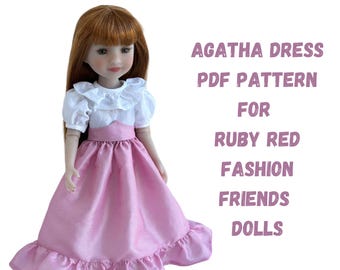 Patron de couture de robe à volants pour poupée Fashion Friends rouge rubis de 40,4 cm (15 po.) (Patron PDF)