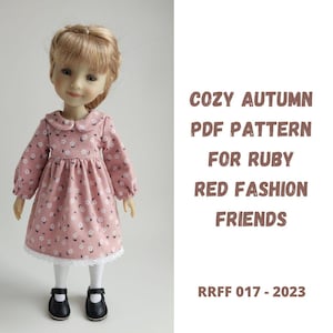 Fall Dress PDF Sewing Pattern for Ruby Red Fashion Friends 15" Dolls