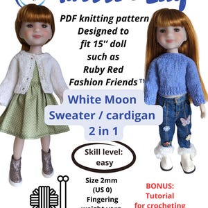 White Moon Sweater / Cardigan 2-in-1 PDF Knitting Pattern for 15&#39;&#39; Ruby Red Fashion Friends Dolls – Easy Digital Tutorial