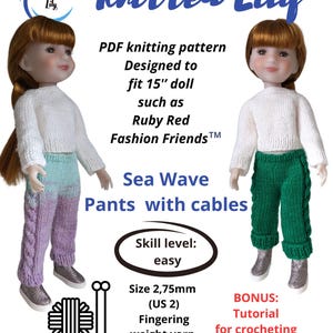 Sea Wave Pants with Cables – PDF Knitting Pattern for Ruby Red Fashion Friends™