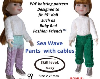 Knitting Pattern for 15" Ruby Red Doll: Sea Wave Cable Pants (PDF)