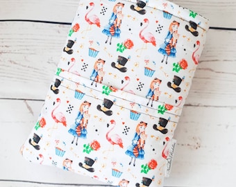 Alice in Wonderland Book Sleeve with Pocket - Padded Fabric Book Protector for Hardcovers & Paperbacks  - Bookish Gift for Readers