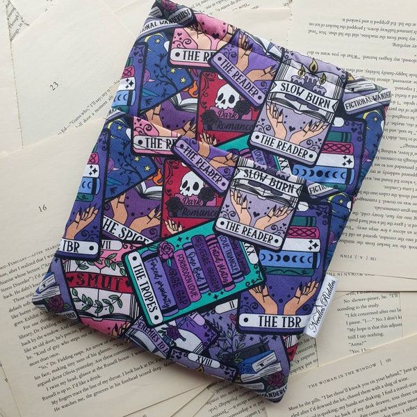 Book Sleeve with Pocket, Book Jacket, Kindle Sleeve, Bookmark Sleeve, Switch Sleeve Book Tropes Cards