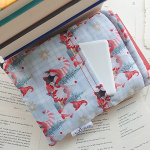 Book Sleeve with Pocket, Book Jacket, Kindle Sleeve, Bookmark Sleeve, Switch Sleeve WINTER GNOMES