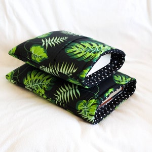 Book Sleeve with Pocket, Book Jacket, Kindle Sleeve, Bookmark Sleeve, Switch Sleeve  Monstera Green