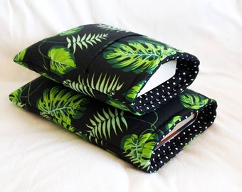 Book Sleeve with Pocket, Book Jacket, Kindle Sleeve, Bookmark Sleeve, Switch Sleeve  Monstera Green