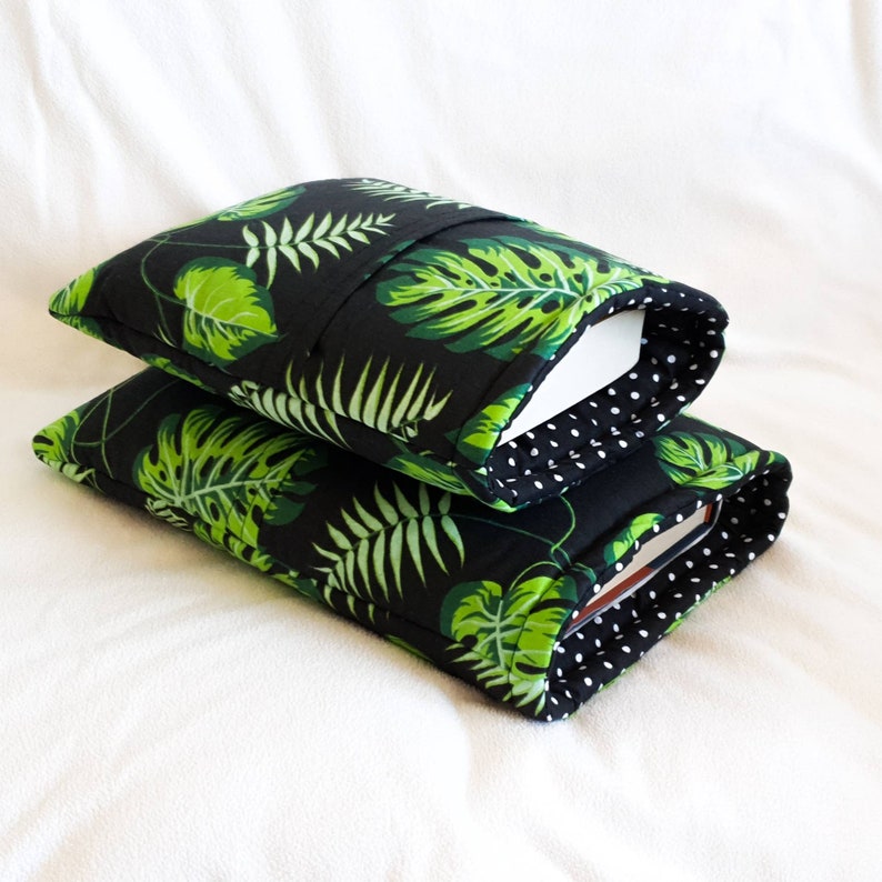 Book Sleeve with Pocket, Book Jacket, Kindle Sleeve, Bookmarks, Pin Banner, Scrunchies, Bookmark Sleeve, Switch Sleeve  Monstera Green 