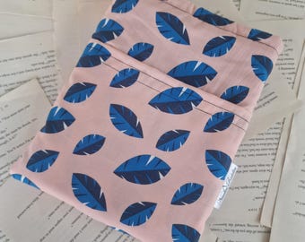 Book Sleeve with Pocket, Book Jacket, Kindle Sleeve Feathers